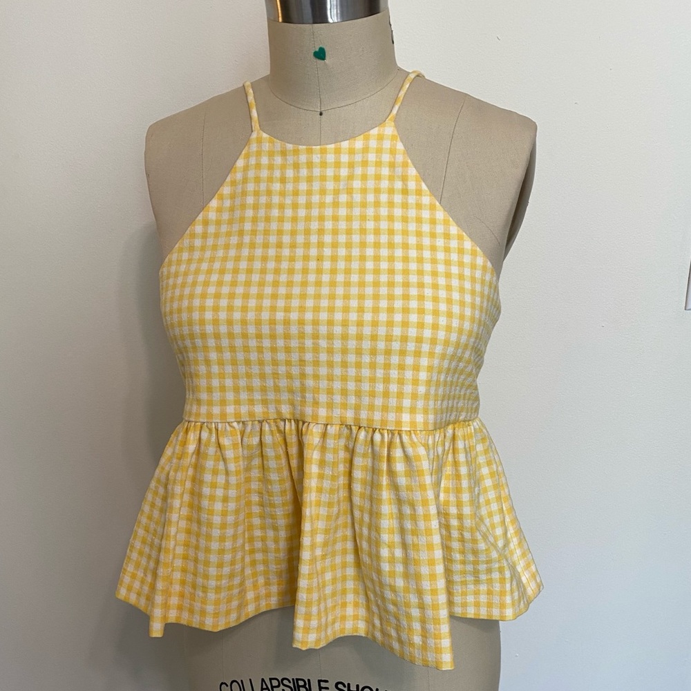 Zara yellow gingham crop peplum top, Small NWT